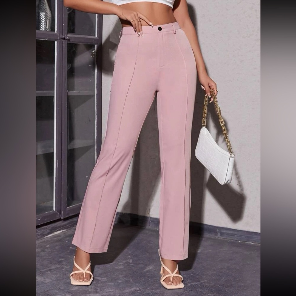 Pink High Waisted Seam Detailed Pants